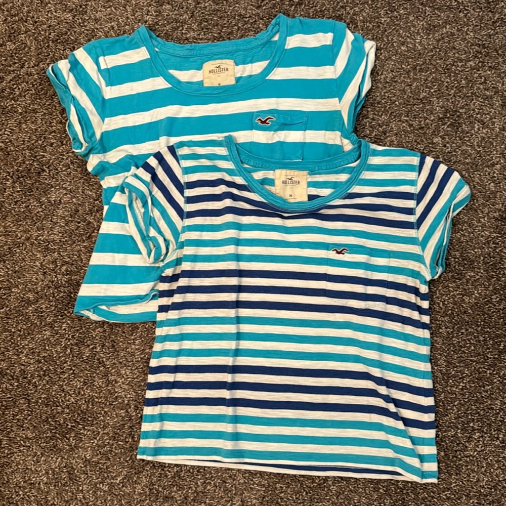 Hollister crop tops. Blue and white size medium (2)
